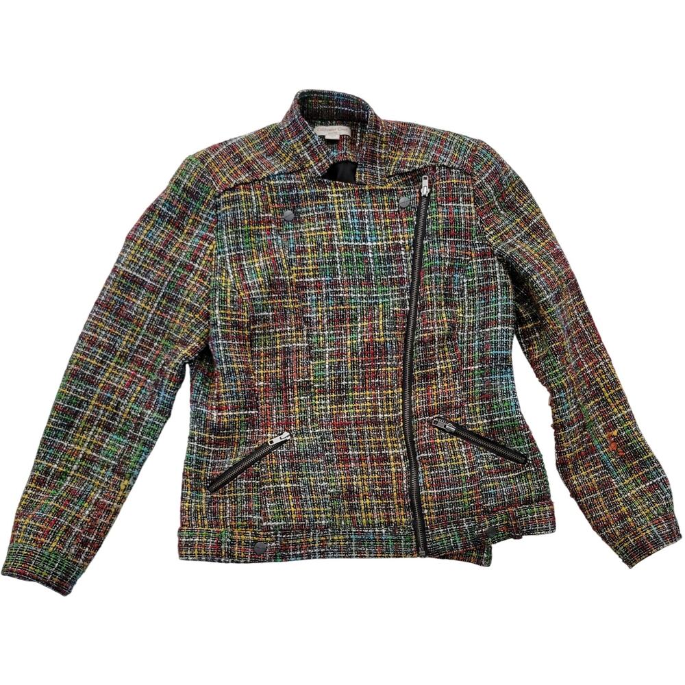 Coldwater Creek Shaped Moto Jacket Tweed Zipper Wool Blend Rainbow Womens Size 8